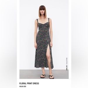 Zara floral print midi dress with slit